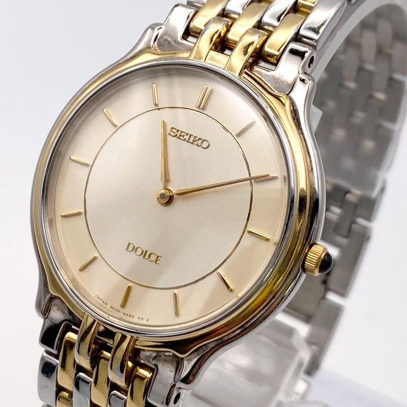 SEIKO DOLCE Quartz Two-Tone Watch New Battery 8J41 34mm 80s 90s Sapphire Crystal