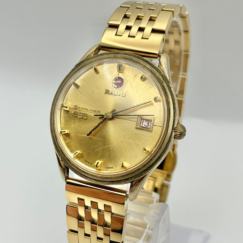 RADO Starliner 999 Automatic Mens Watch Gold Date Working New Aftermarket Band