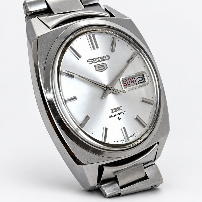 SEIKO 5 DX 6106-7020 Automatic 25J Day Date Silver Dial SS Case 35mm SS