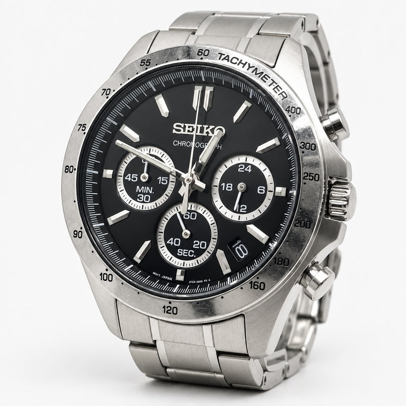 SEIKO SBTR009 8T63-00D0 Watch 43mm Black Dial Chronograph 100M WR Date