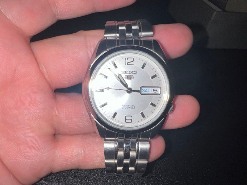 SEIKO 5 SNK385K1 Automatic 37mm SS White Dial Day Date WR 7S26 Watch