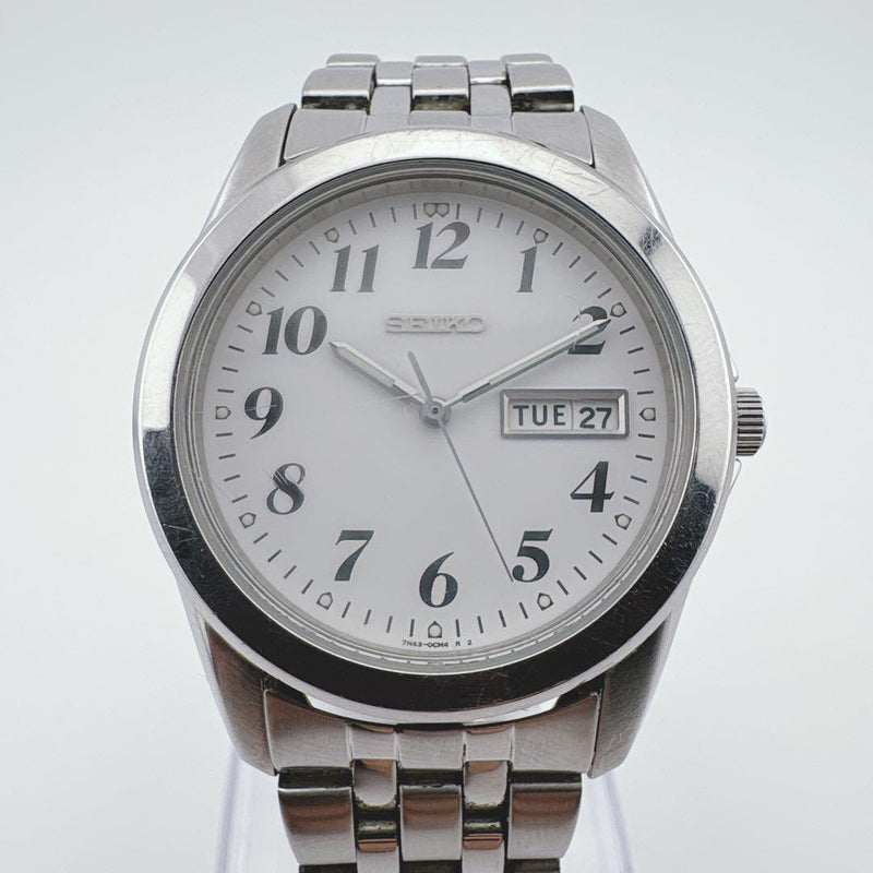 SEIKO 7N43-0AM0 Quartz Watch Stainless Steel 40.1mm White Dial Day Date