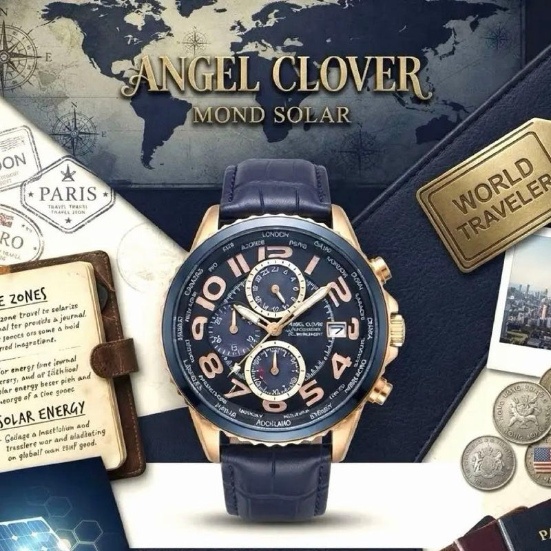 ANGEL CLOVER MOND SOLAR MOS44 44mm Solar Quartz Chrono World Timer Hybrid Band