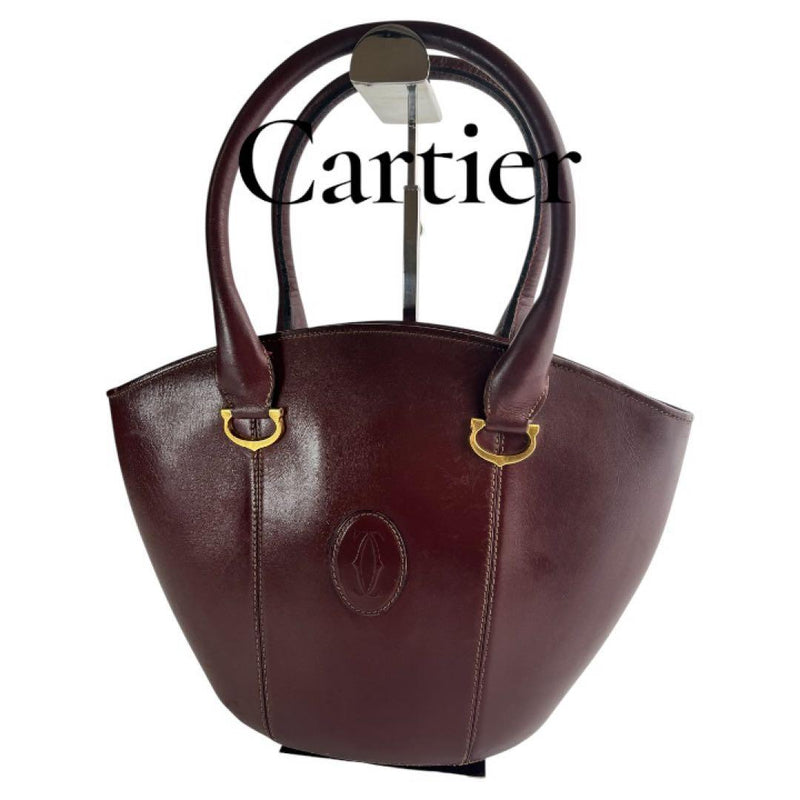 Cartier Must Line Bordeaux Leather Tote Handbag 9.8x13.4x3.5in Shoulder 5.9in