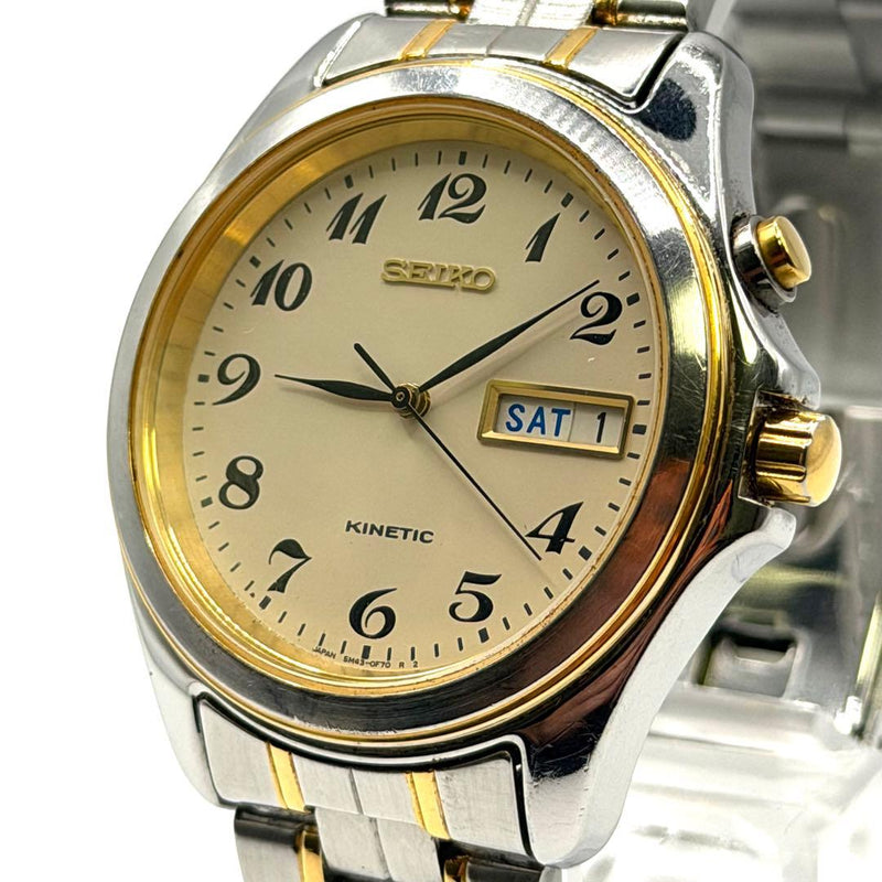 SEIKO KINETIC Day-Date Watch Stainless Steel Silver Gold Two Tone 16.5cm