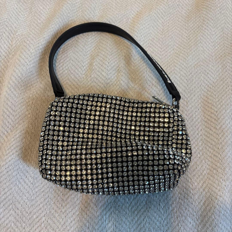 alexanderwang Rhinestone Handbag Mesh Polyester Zip Silver Top Shoulder Strap