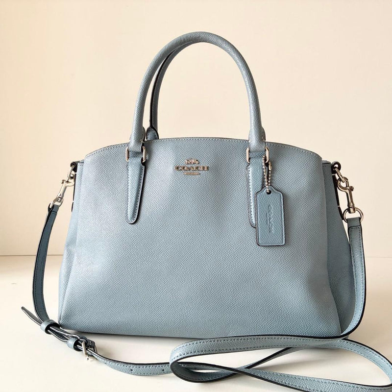 COACH Sage Carryall F28976 2way Satchel Crossbody Handbag Light Blue Leather