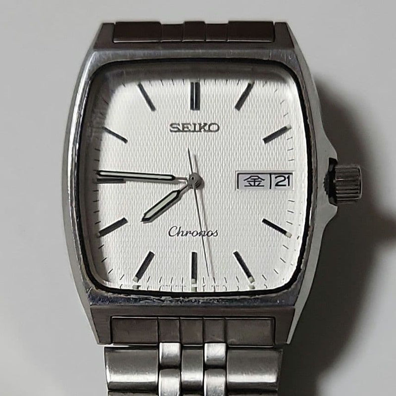 Chronos 5H23-5110 Quartz Stainless Steel Square 31.4mm White Silver Day