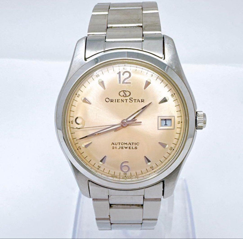 ORIENT STAR 597302-70 Watch Manual 21J SS 33mm Silver Dial Date Exhibition Back