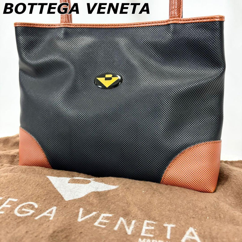 Bottega Veneta Marco Polo 222498 PVC Leather Tote Bag Black Brown 28cm W Gold HW