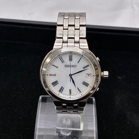 B852 SEIKO 7B24-0BS0 Radio-Controlled Solar Analog Watch White Dial Blue Hands