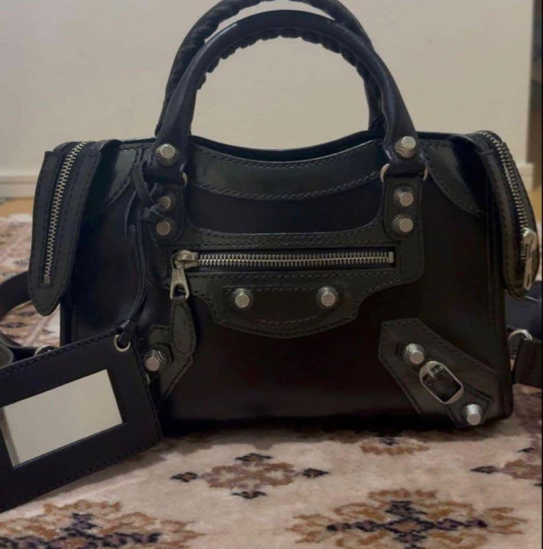 BALENCIAGA Mini City 2-Way Bag Calfskin Leather W9.1xH5.9xD2.4in Mirror Strap