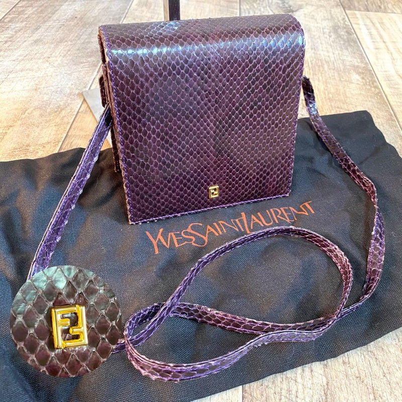 FENDI Gold Hardware Python Embossed Leather Mini Purple Crossbody Shoulder Bag