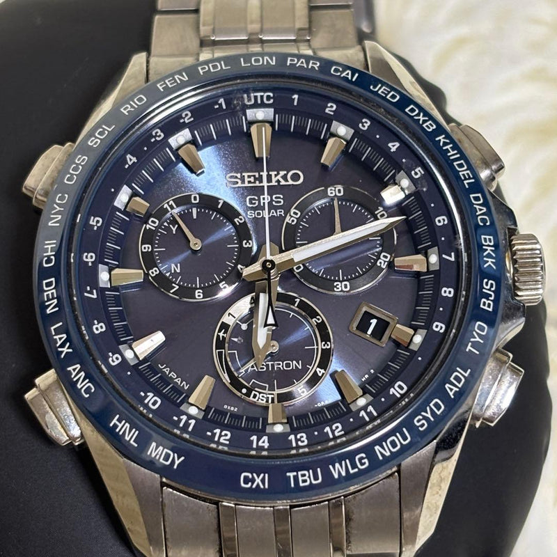 SEIKO Astron SBXB003 8X82-0AB0 GPS Solar Chronograph Titanium Deep Blue Watch