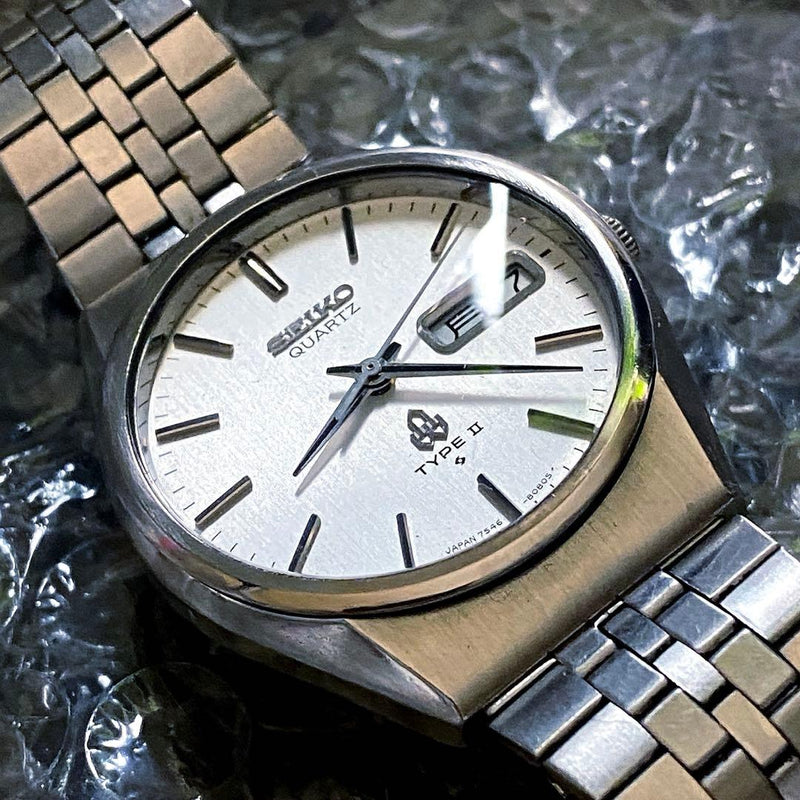 Seiko Type II 1978 Quartz Day-Date White Dial 37mm 18cm Original Bracelet Watch