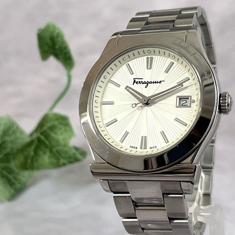 Salvatore Ferragamo White Dial Date 38mm Silver Stainless Steel Watch