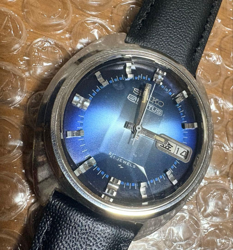 SEIKO 5 ACTUS 7019-7210 Automatic SS 37mm Blue Gradient 5-Facet Cut Glass