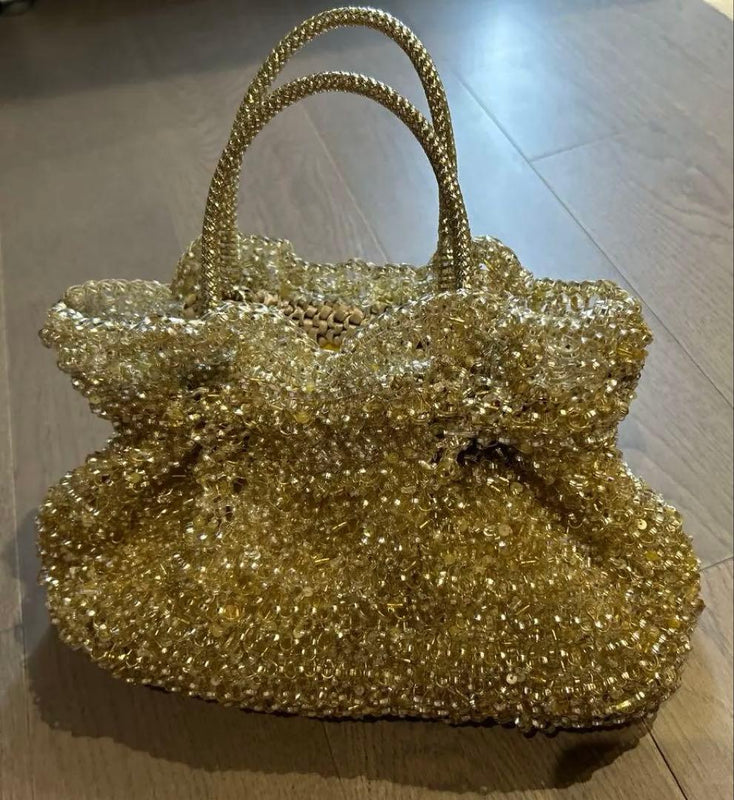 ANTEPRIMA Gold Beaded PVC Wire Mini Handbag H7.5xW8.3in 10.2in Handle