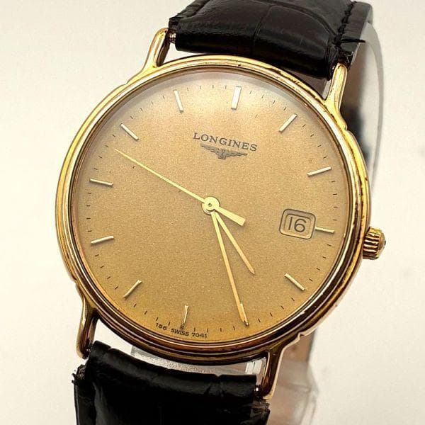 LONGINES 156 7041 Mens Quartz Date Watch Stainless Steel Gold Plated 34.6mm