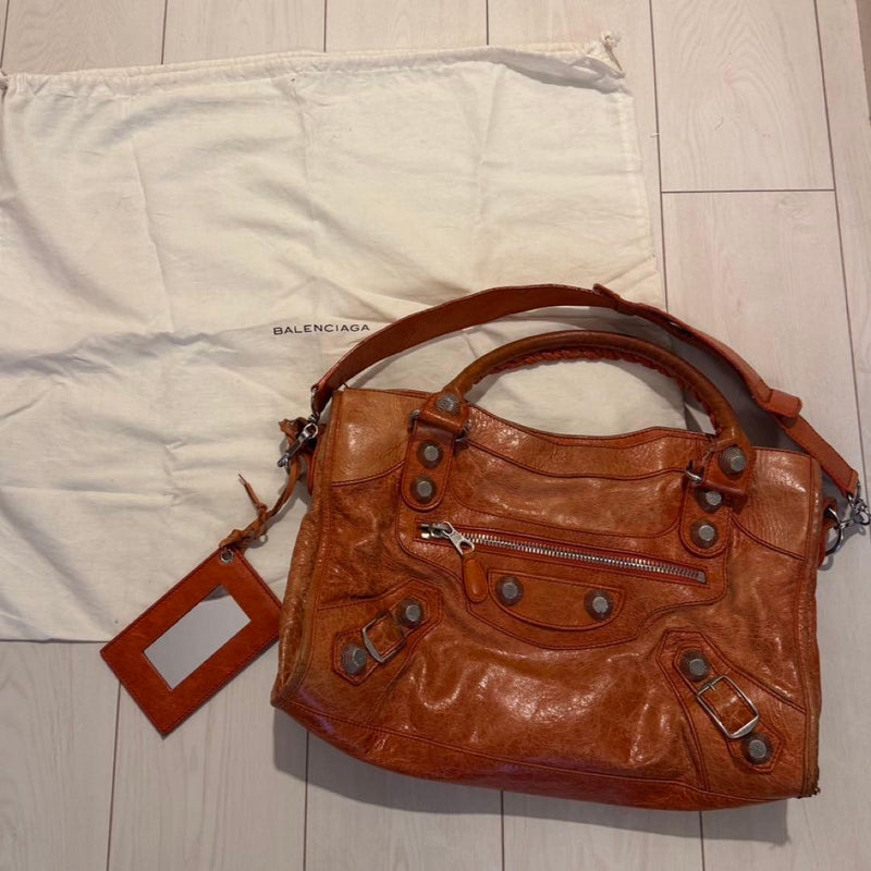BALENCIAGA Giant City Studded Leather Brown 2-Way Hand Shoulder Crossbody Bag