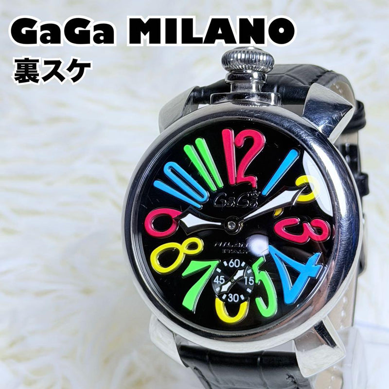 GaGa MILANO Manuale 48mm 5012.MOS.01S Manual Black Multi-Color Dial Leather