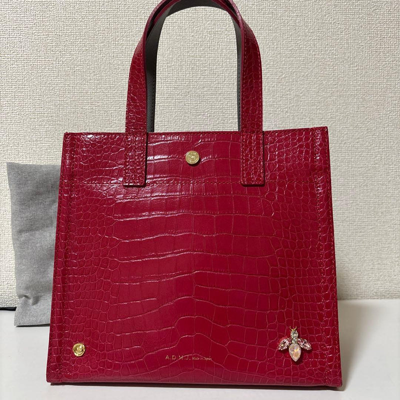 A.D.M.J. THE BEE Crocodile Embossed Tote Bag Pink H22.5cm W25cm D15cm