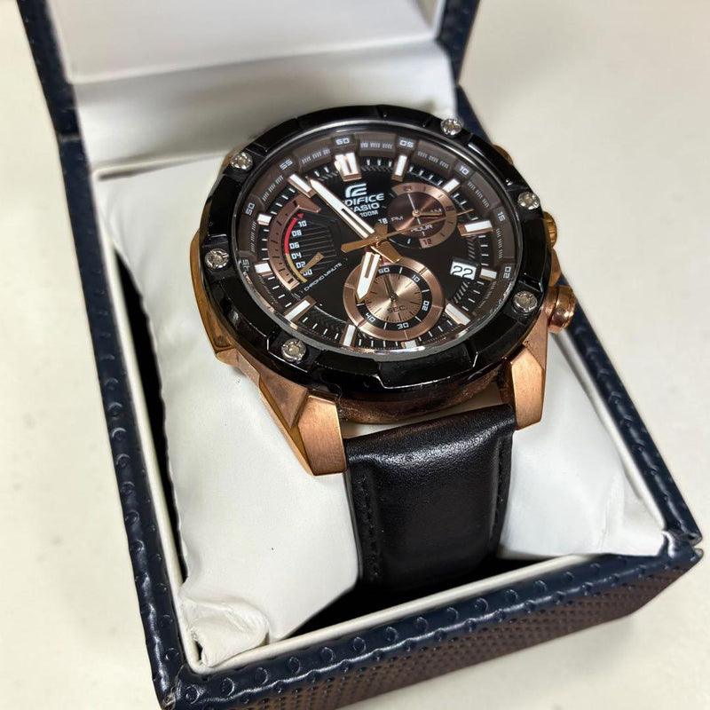 EDIFICE EFR-559DY Chronograph Watch WR100m Stainless Steel Leather Black