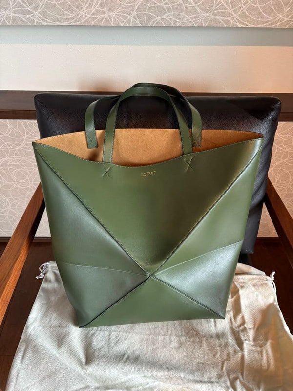 LOEWE Puzzle Fold Tote Bag XL Hunter Green Calfskin B933Q18X01 41x49x17cm
