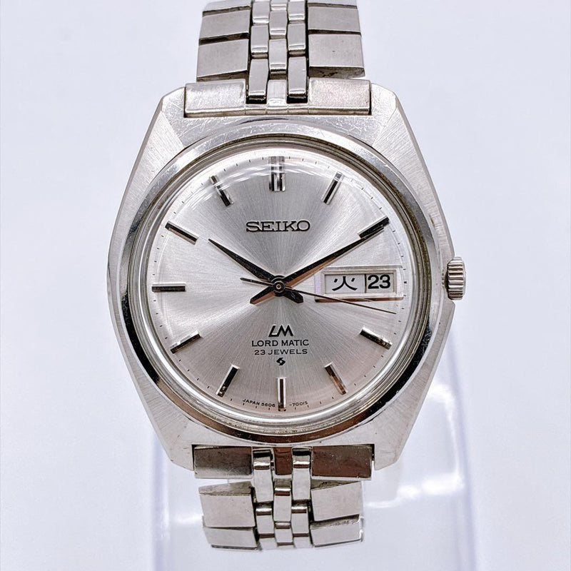 SEIKO LORD MATIC 5606-7000 Automatic 23J Silver Sunray Day Date LM Bracelet