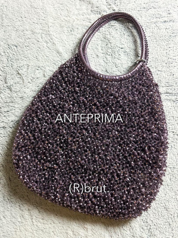 ANTEPRIMA Wirebag PVC Hand Knitted Tote Bag Purple 9.8x10.8x0.8in Floral Charm
