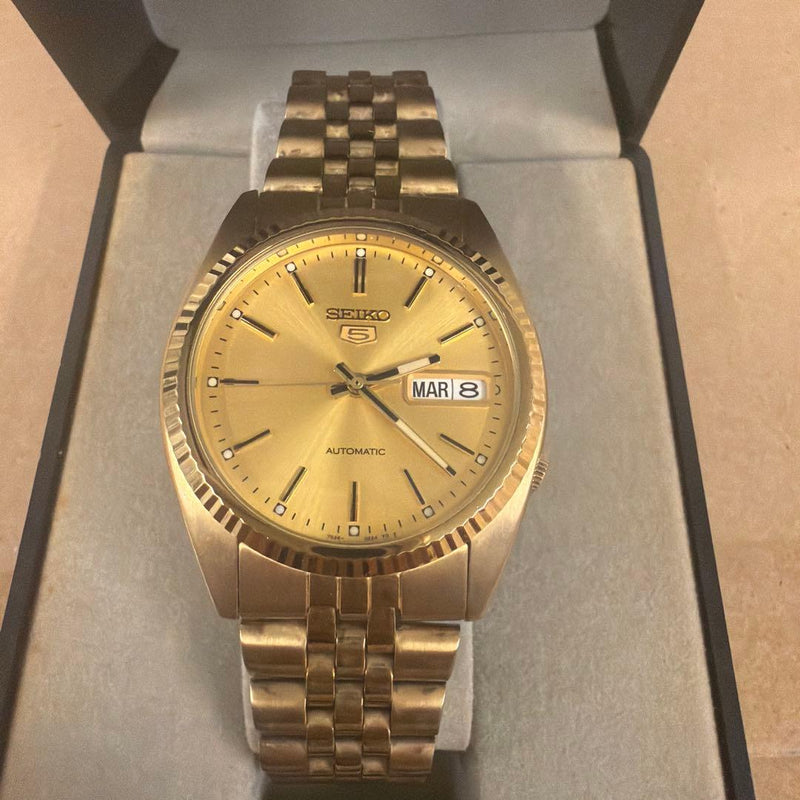 Seiko 5 Automatic Gold-Tone Stainless Steel Gold Dial Day-Date Watch SNK610K1