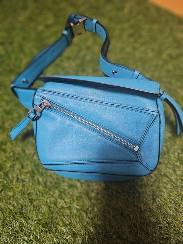 LOEWE Puzzle Bum Bag Blue Leather Crossbody Waist Belt Shoulder Spain