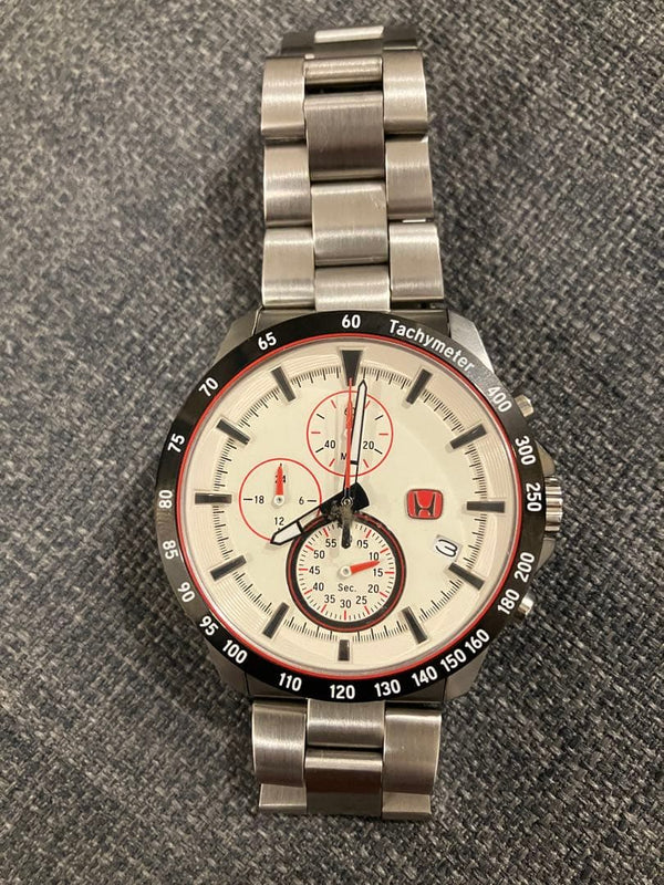 Honda Sports Chronograph Watch Championship White Dial Red H Emblem Tachymeter