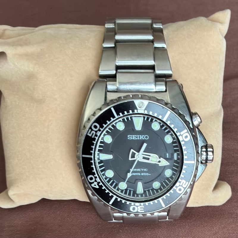 SEIKO 5M62-0BL0 Kinetic Quartz Watch Stainless Steel Black Dial 200m Diver