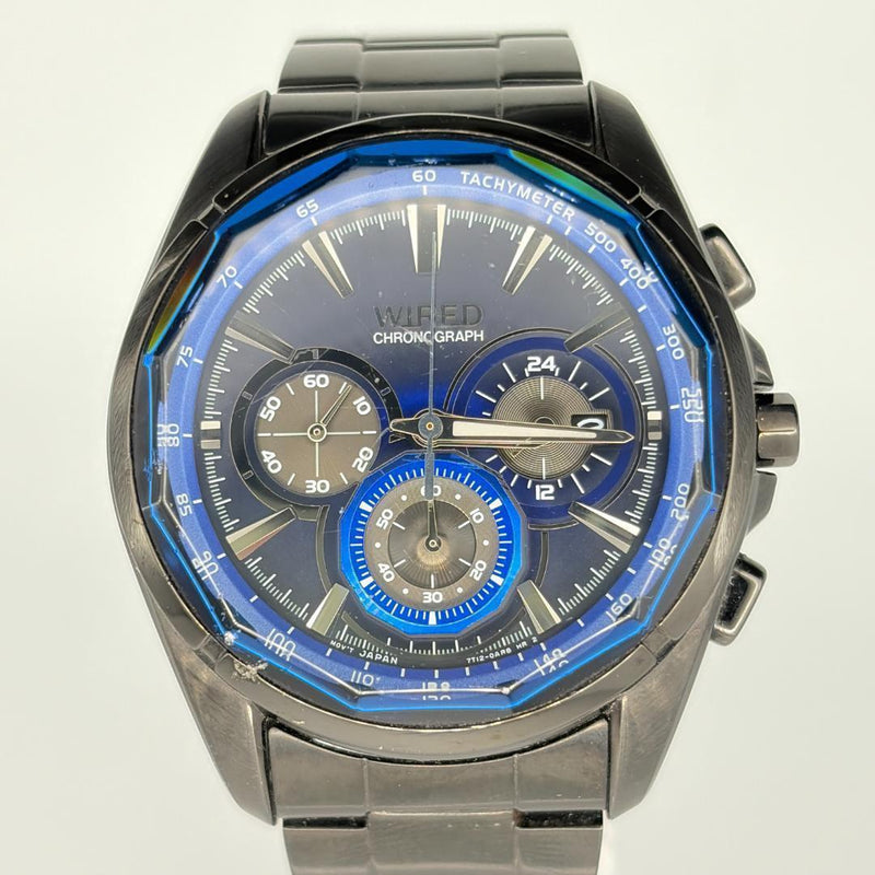 SEIKO WIRED REFLECTION 7T12-0AT0 Chronograph Quartz Watch 42.6mm Black Blue