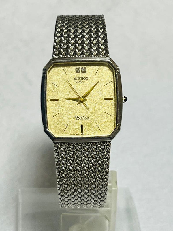 SEIKO DOLCE 9521-5210 Quartz Watch 25mm Gold Dial Silver Bracelet 7.1in