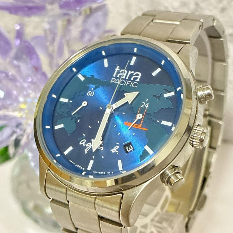 Agnes b Tara Pacific t348 Solar Wristwatch Blue Dial Limited 500 18.5cm Wrist