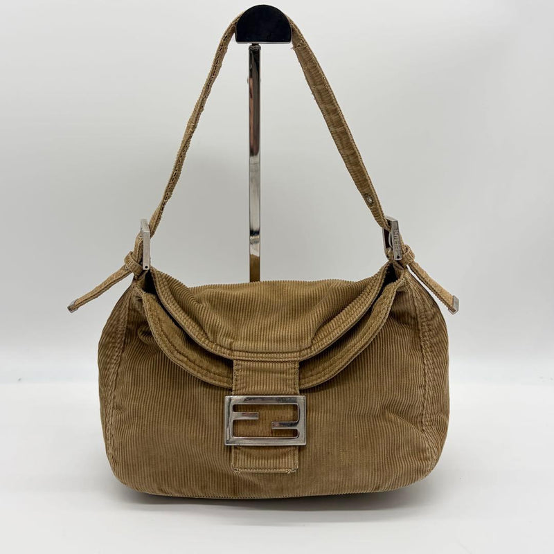 Fendi Mamma Baguette Brown Corduroy Shoulder Handbag H16cm W24cm D12cm