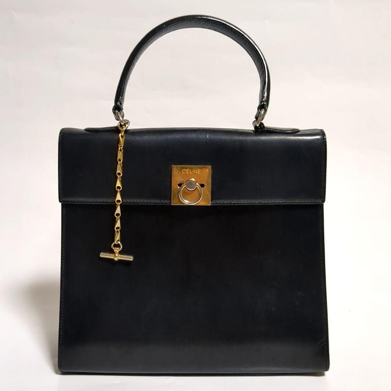 CELINE Handbag Black Leather Gold Toggle Hardware 24cm H 28cm W 10cm D