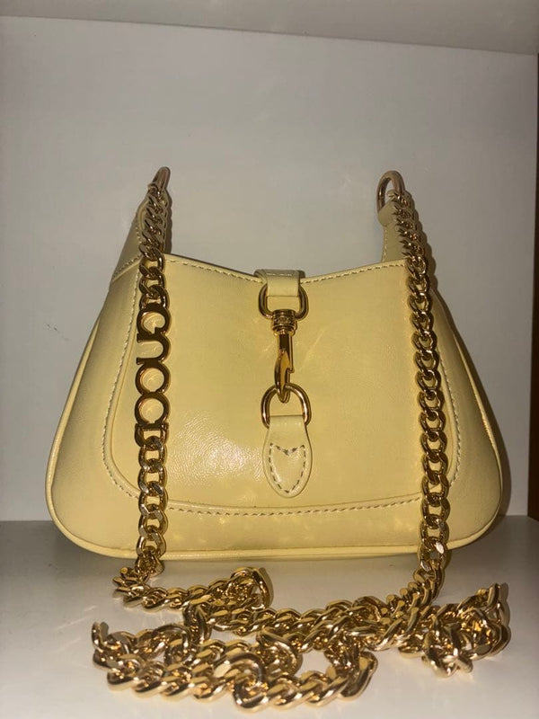 GUCCI Jackie Notte Mini Bag Pastel Yellow Gold-tone Chain Strap Leather 782889