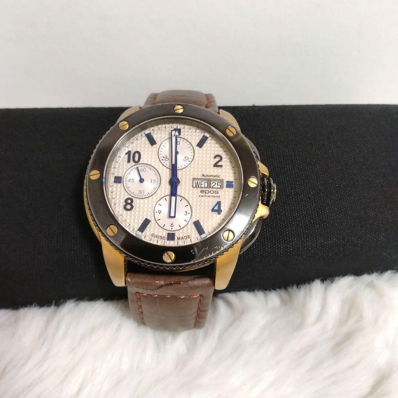 EPOS 3388SBBKR Automatic 45mm Blue Dial Leather Chronograph Skeleton Back Watch