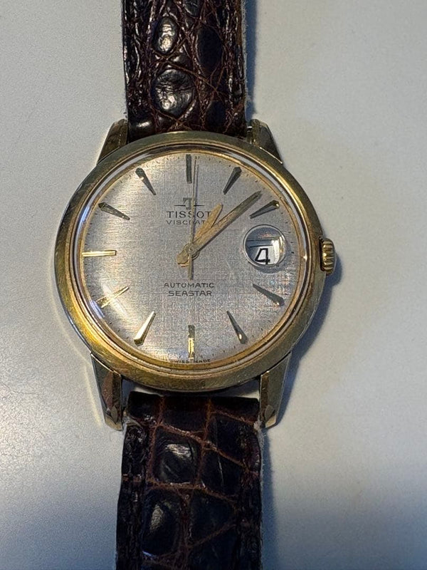 TISSOT VISODATE SEASTAR Automatic Watch 3 OClock Date Magnifying Lens Leather