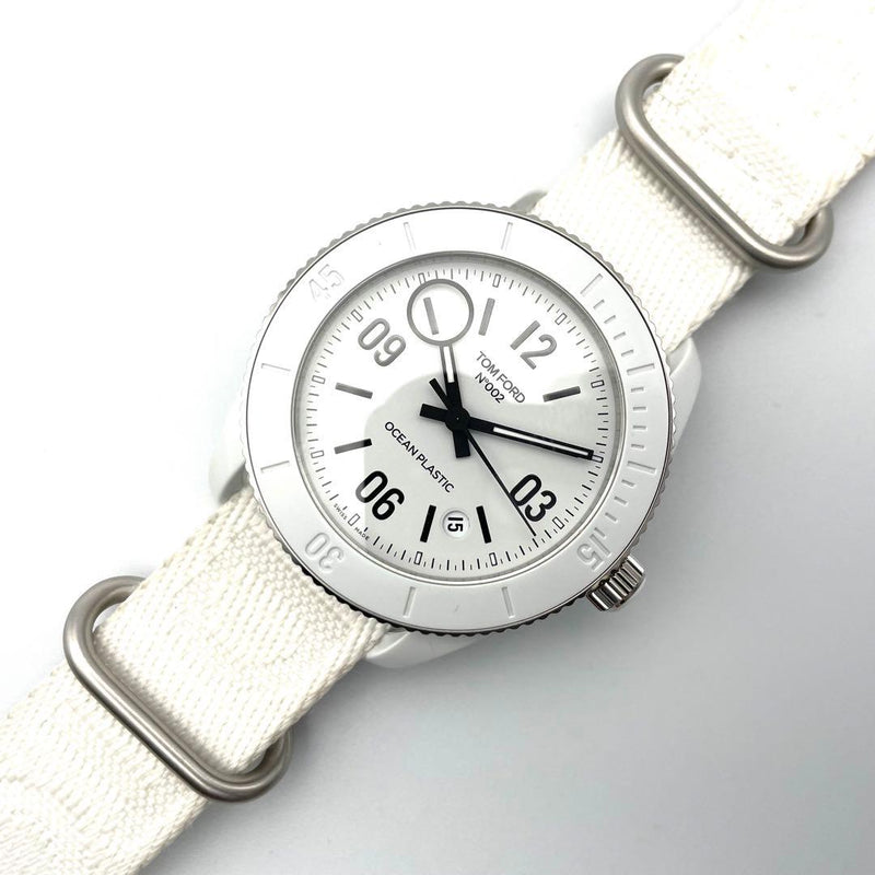 Tom Ford Mens N.002 Date Automatic Ocean Plastic Watch 43mm White Dial Diver