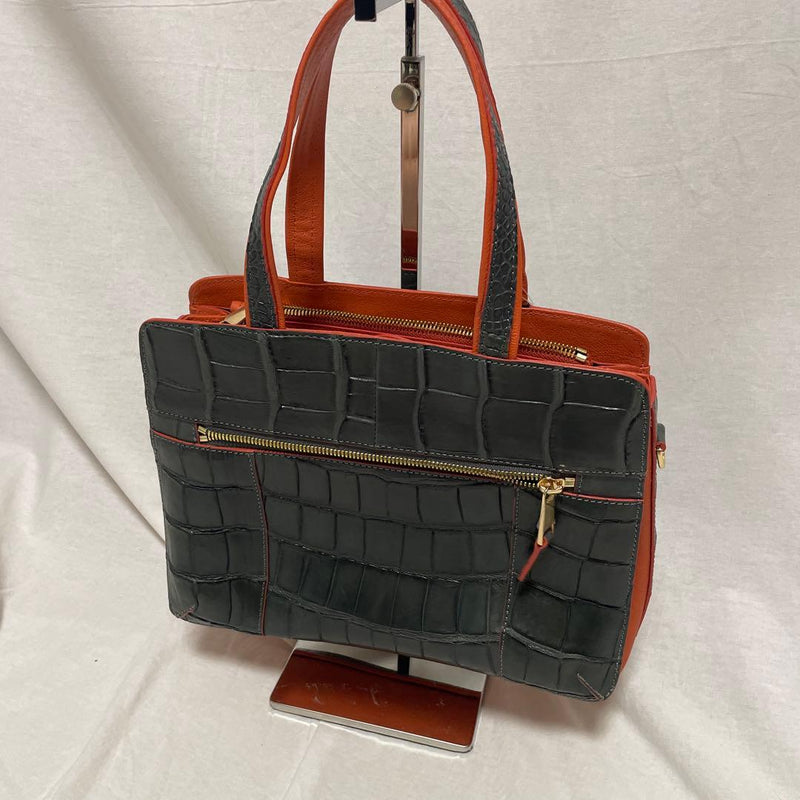 Alumco Crocodile Leather 2-Way Bag Handbag Shoulder Bag 20cm H 27cm W 10cm D