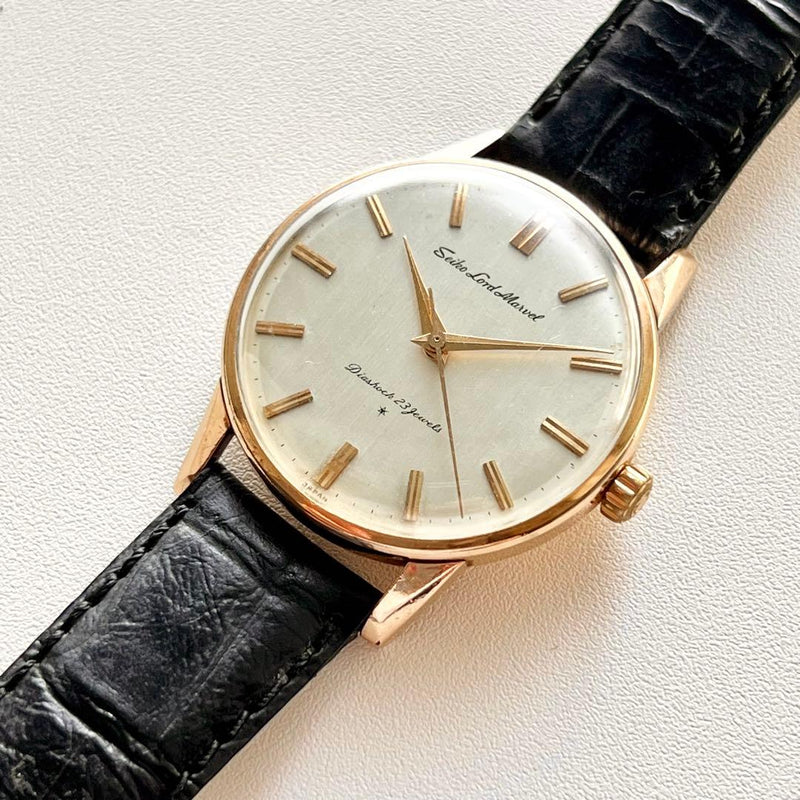 SEIKO Lord Marvel 15023E 1963 Manual 14KGF Gold 35mm Silver SD Dial Crocodile