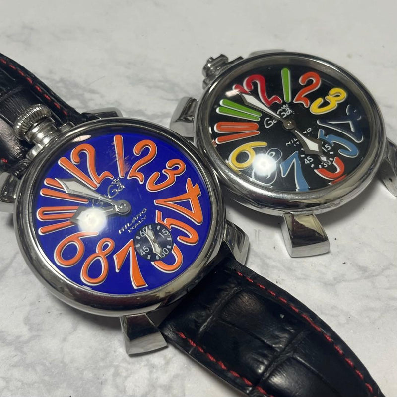 GaGa MILANO Manuale Hand-Wound Analog Mens Watch Blue Black Dial 2-Piece Set