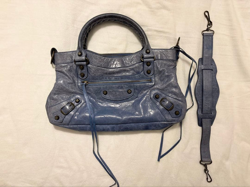 BALENCIAGA The First City Size Dull Pale Light Blue Handbag Shoulder Bag