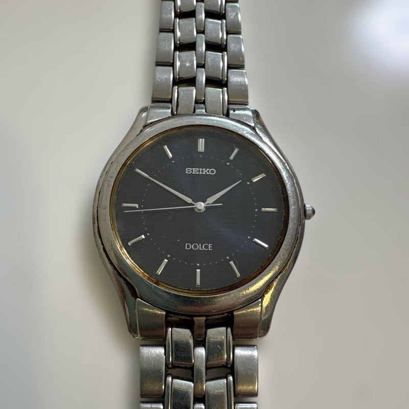 SEIKO DOLCE 8J41-6030 Quartz Stainless Steel Case Thin Mens Watch 34mm 1989