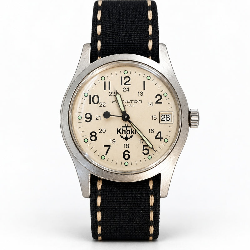 HAMILTON Khaki 9797 Quartz Watch 33mm White Dial Date Anchor Mark 1980s-90s