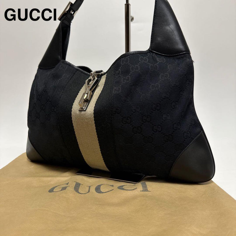 Gucci Jackie Kandinsky One Shoulder Bag GG Canvas Leather Black 001.4075 Unisex